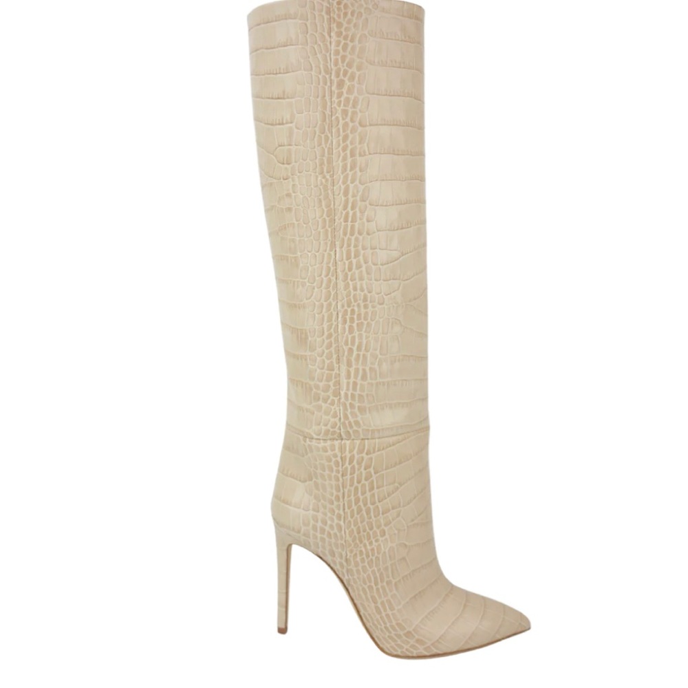 PARIS TEXAS EMBOSSED CROCO STILETTO BOOT IN MANDORLA 37.5